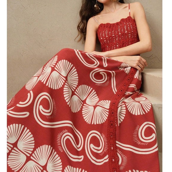 Boho Floral Print Embroidered High Waisted Maxi Dress - Picture 7 of 10